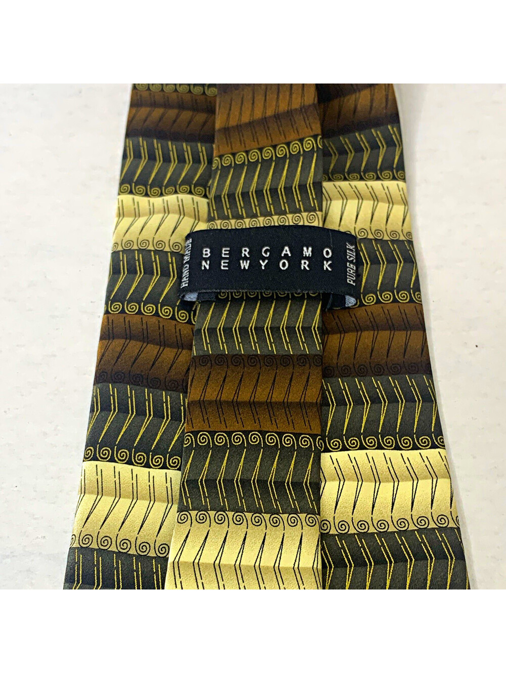 Bergamo New York Designer Woven Silk Abstract Striped Tie Brown Black Beige